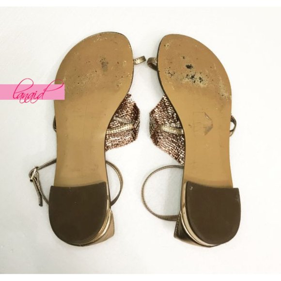 Lola Cruz Luanda Sandals Leather Copper Crystals Iridescent Holographic Sparkly - Picture 6 of 9
